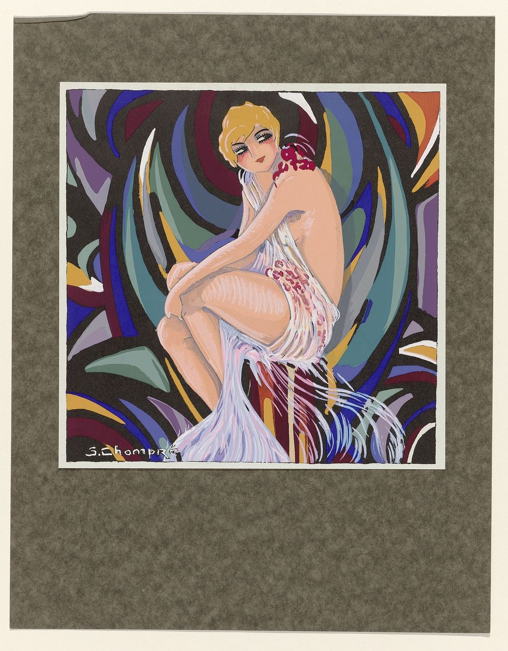 Femmes Modernes, 1926 : Zittende vrouw, met draperie. (c. 1926) by S Chompré