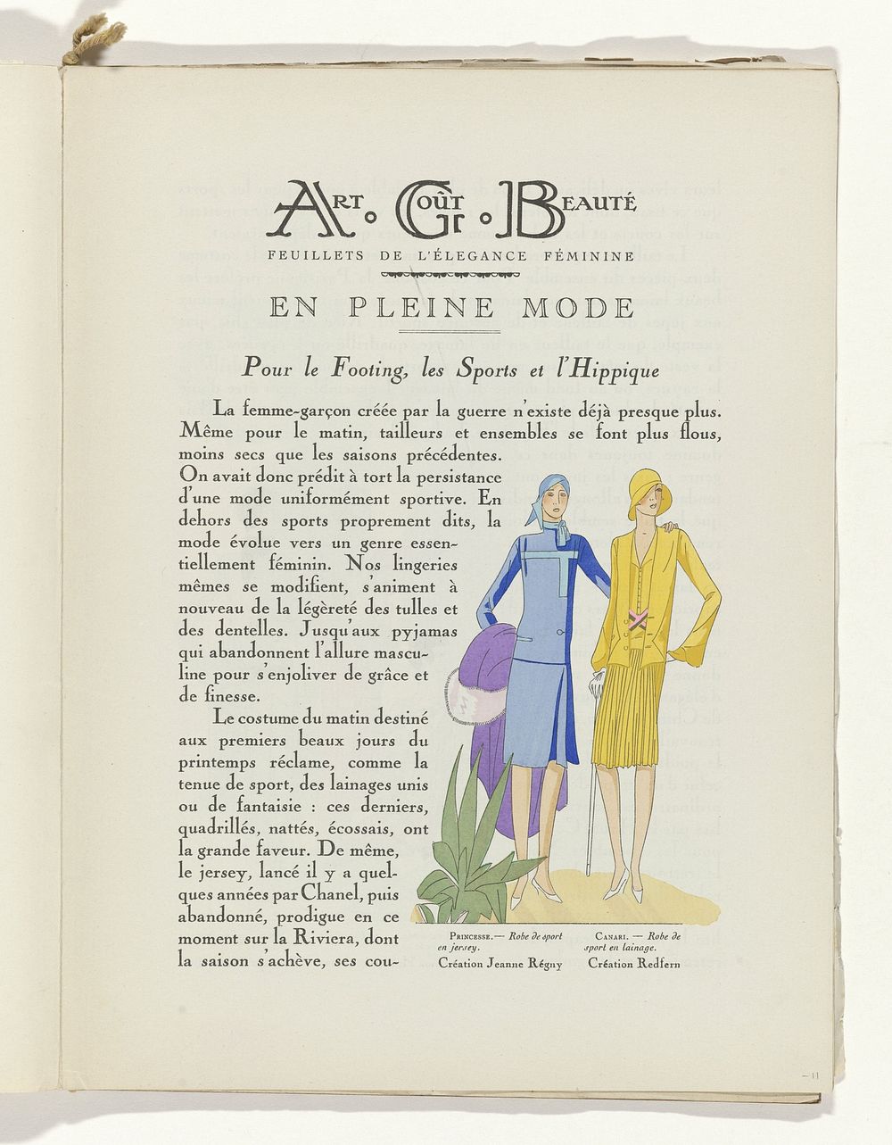 Art - Goût - Beauté, Feuillets de l' élégance féminine, Mars 1929, No. 103, 9e Année, p. 11 (1929) by Charles Goy, Redfern…