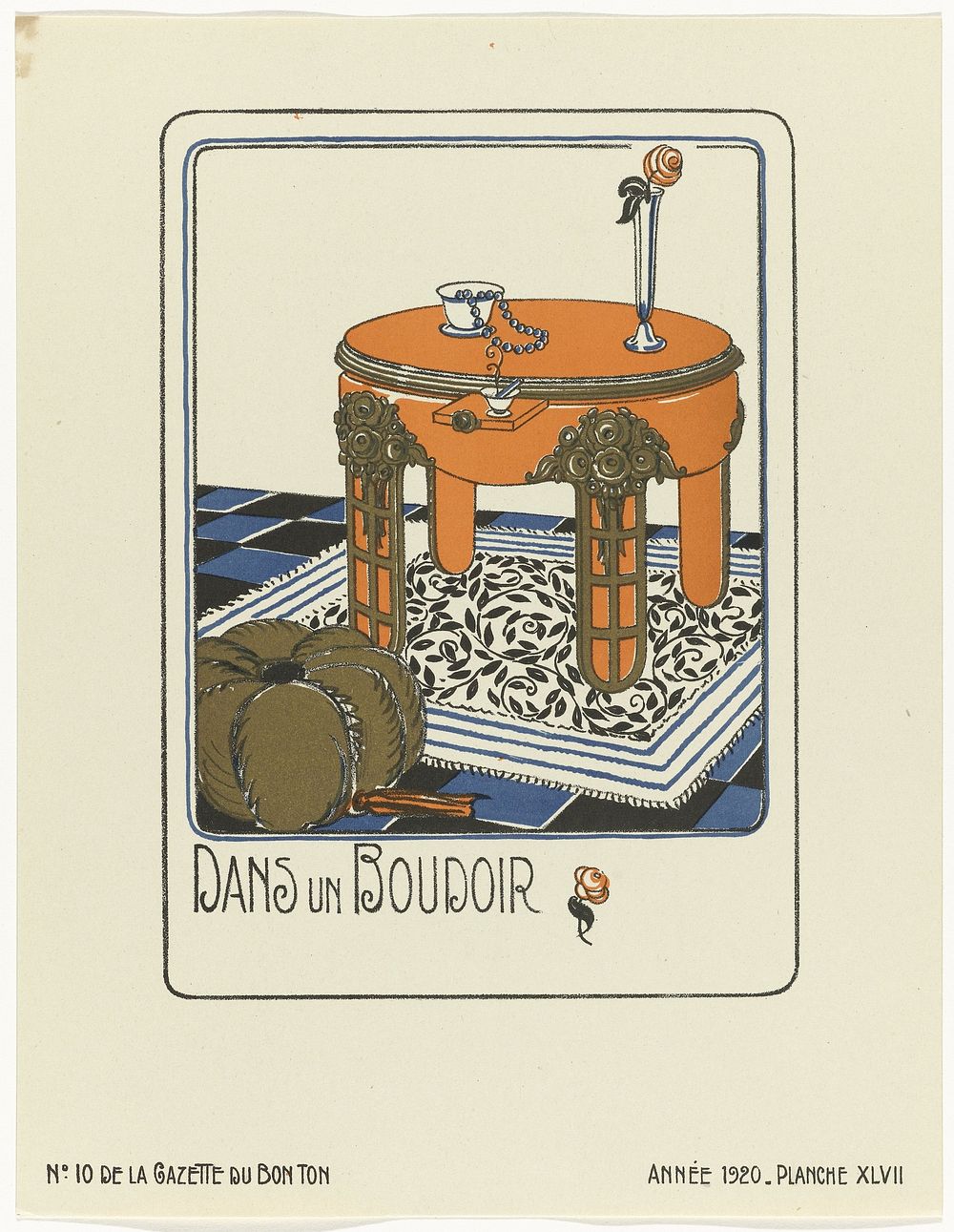Gazette du Bon Ton, 1920 - No. 10, Croquis Pl. XLVII: Dans un boudoir (1920) by Bagge and Huguet, anonymous, Lucien Vogel…