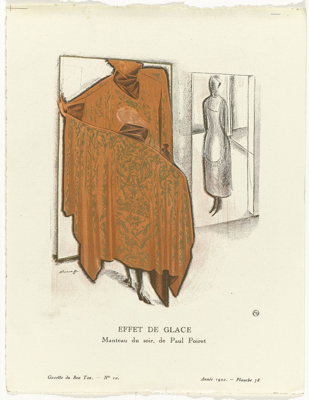 Gazette du Bon Ton, 1920 - No. 10, Pl. 78: Effet de glace / Manteau du soir, de Paul Poiret (1920) by Alexander…