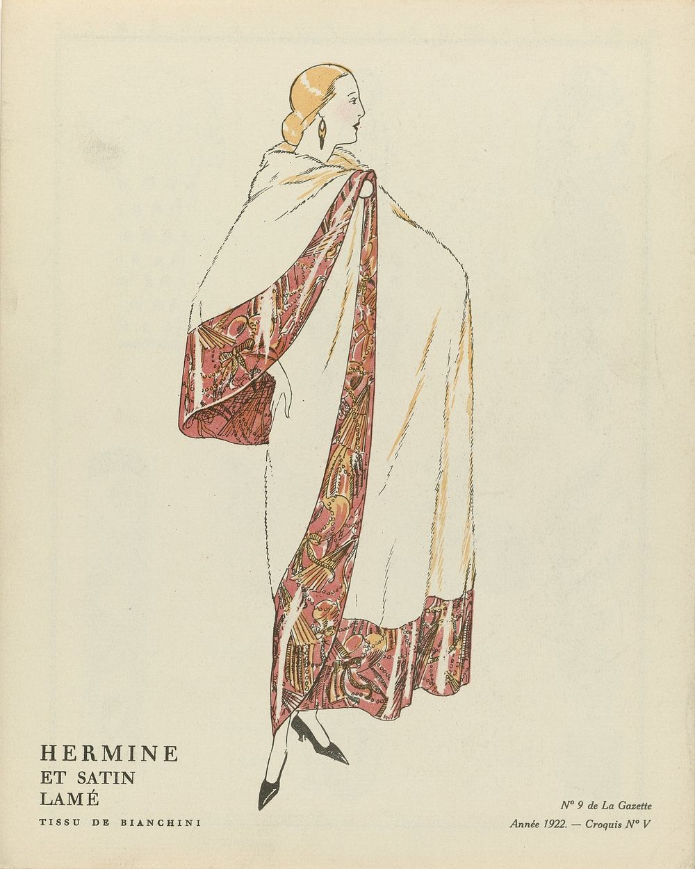 Gazette du Bon Ton, 1922 - No. 9 : Hermine et satin lamé / Tissu de Bianchini (1922) by anonymous, Bianchini Férier, Lucien…