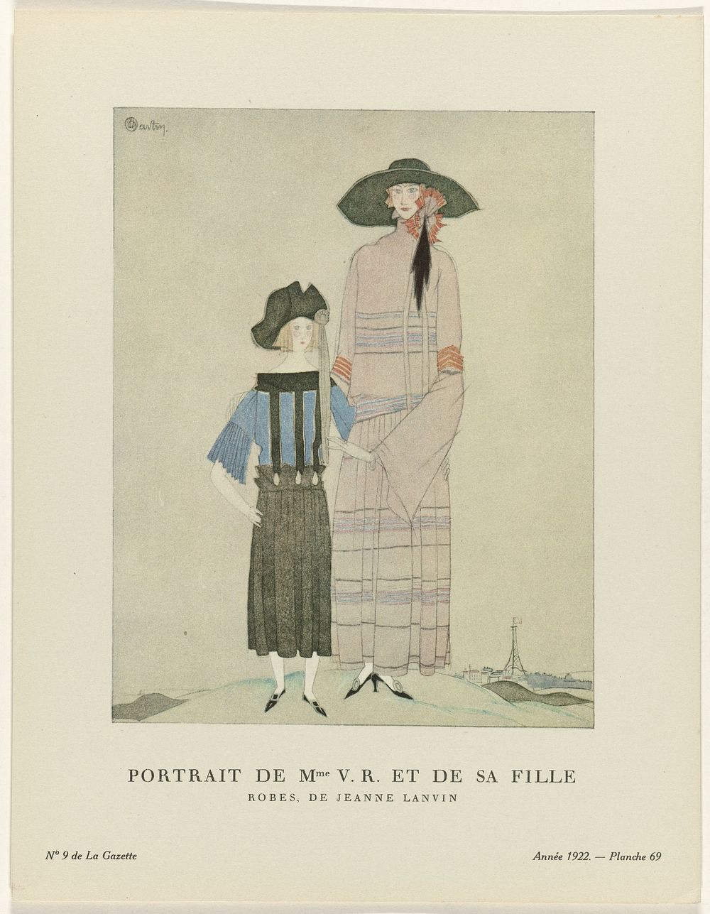 Gazette du Bon Ton, 1922 - No. 9 : Portrait de Mme V.R. et de sa fille / Robes, de Jeanne Lanvin (1922) by Charles Martin…