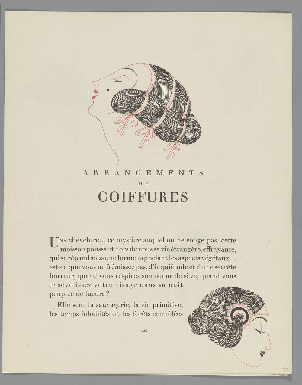 Gazette du Bon Ton, 1922 - No. 10, p. 305: Arrangements de coiffures (1922) by Lucien Vogel, Condé Nast Publisher, Condé…