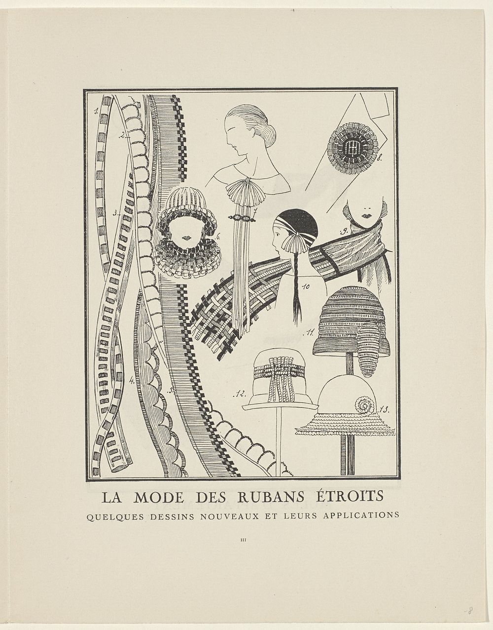 Gazette du Bon Ton, 1923 - No. 1 : p. III: La Mode des Rubans étroits (1923) by anonymous, anonymous, Lucien Vogel and…