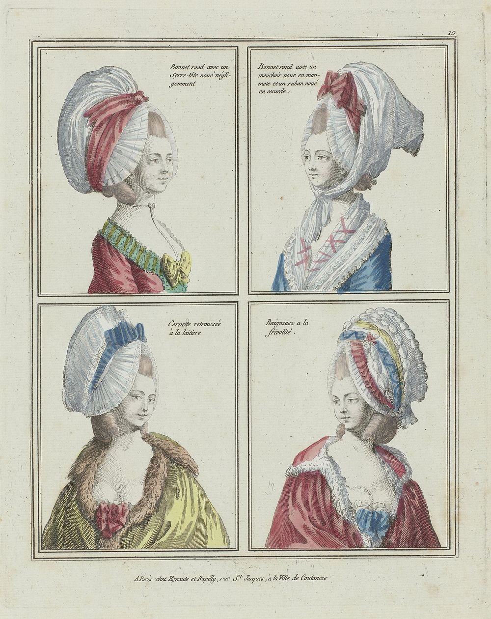 Gallerie des Modes et Costumes Français, 1776-1778, B 10 : Bonnet rond avec un Serre-têt (...) (c. 1776) by anonymous and…