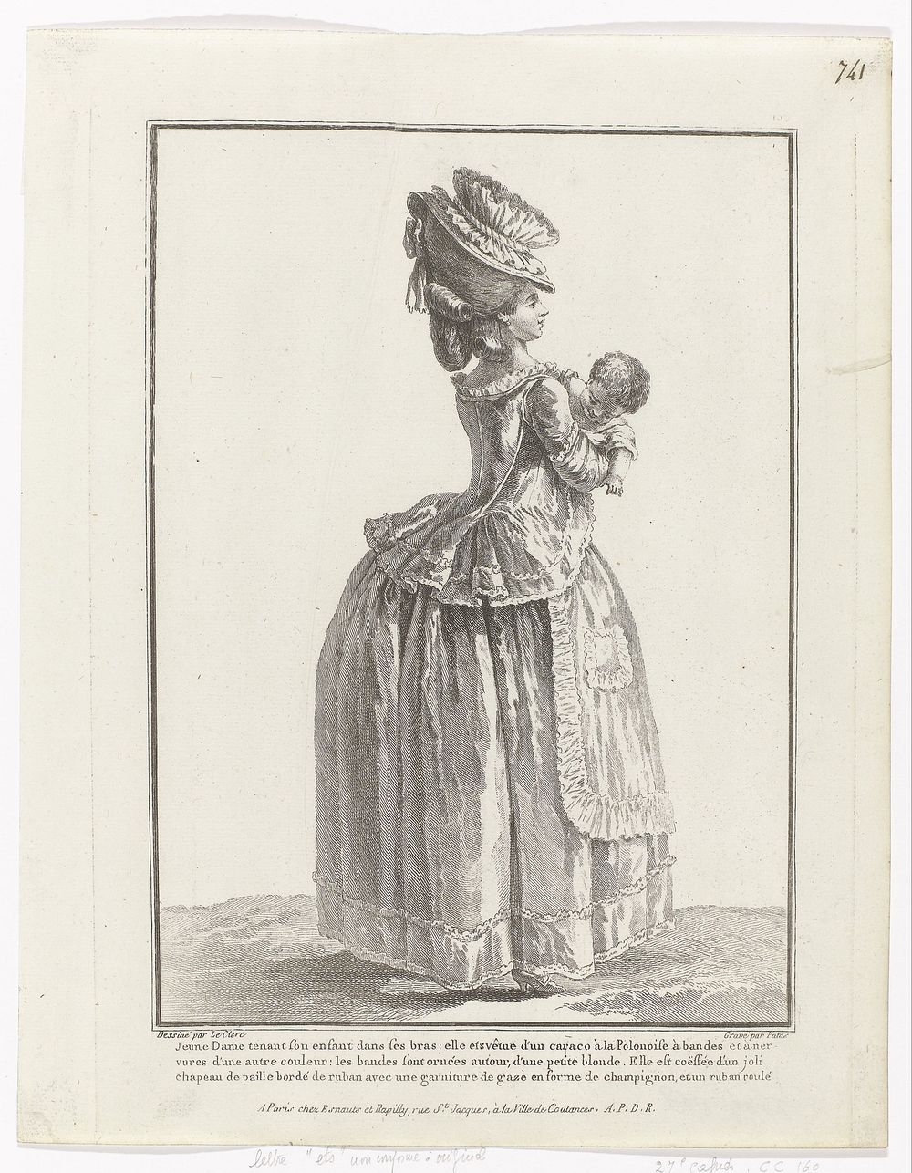 Gallerie des Modes et Costumes Français, 1779, cc 160 : Jeune dame tenant son enfant (...) (1779) by Charles Emmanuel Patas…