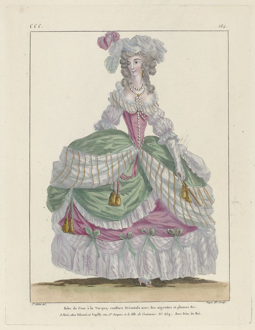 Gallerie des Modes et Costumes Français, 1787, sss 384 : Robe de Cour à la Turque; (...) (c. 1787) by Nicolas Dupin…