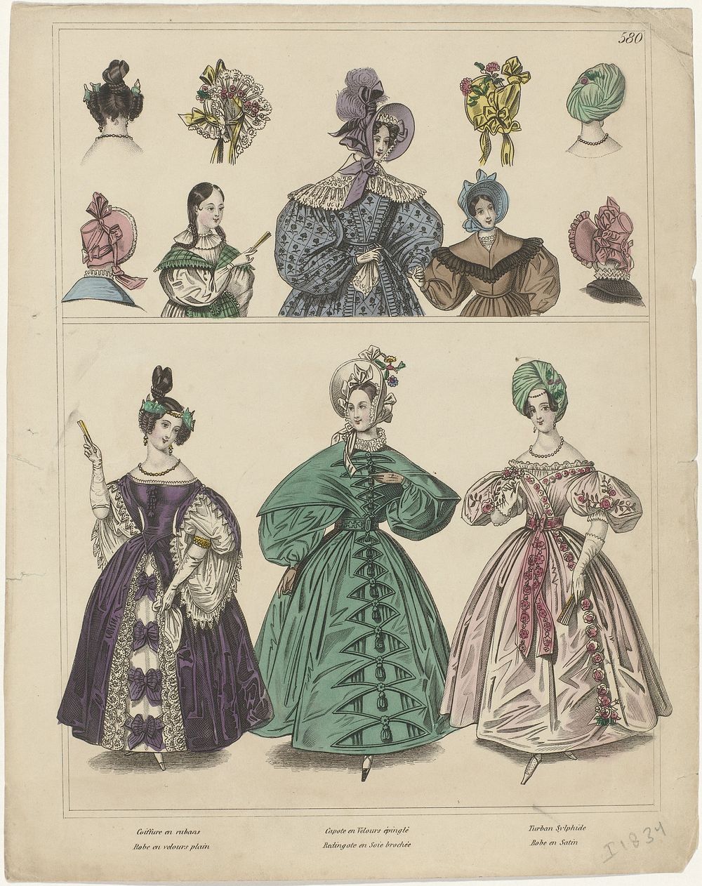Townsend's Monthly Selection of Parisian Costumes, ca. 1834, No. 580 : Coiffure en rubans (...) (c. 1834) by anonymous and…