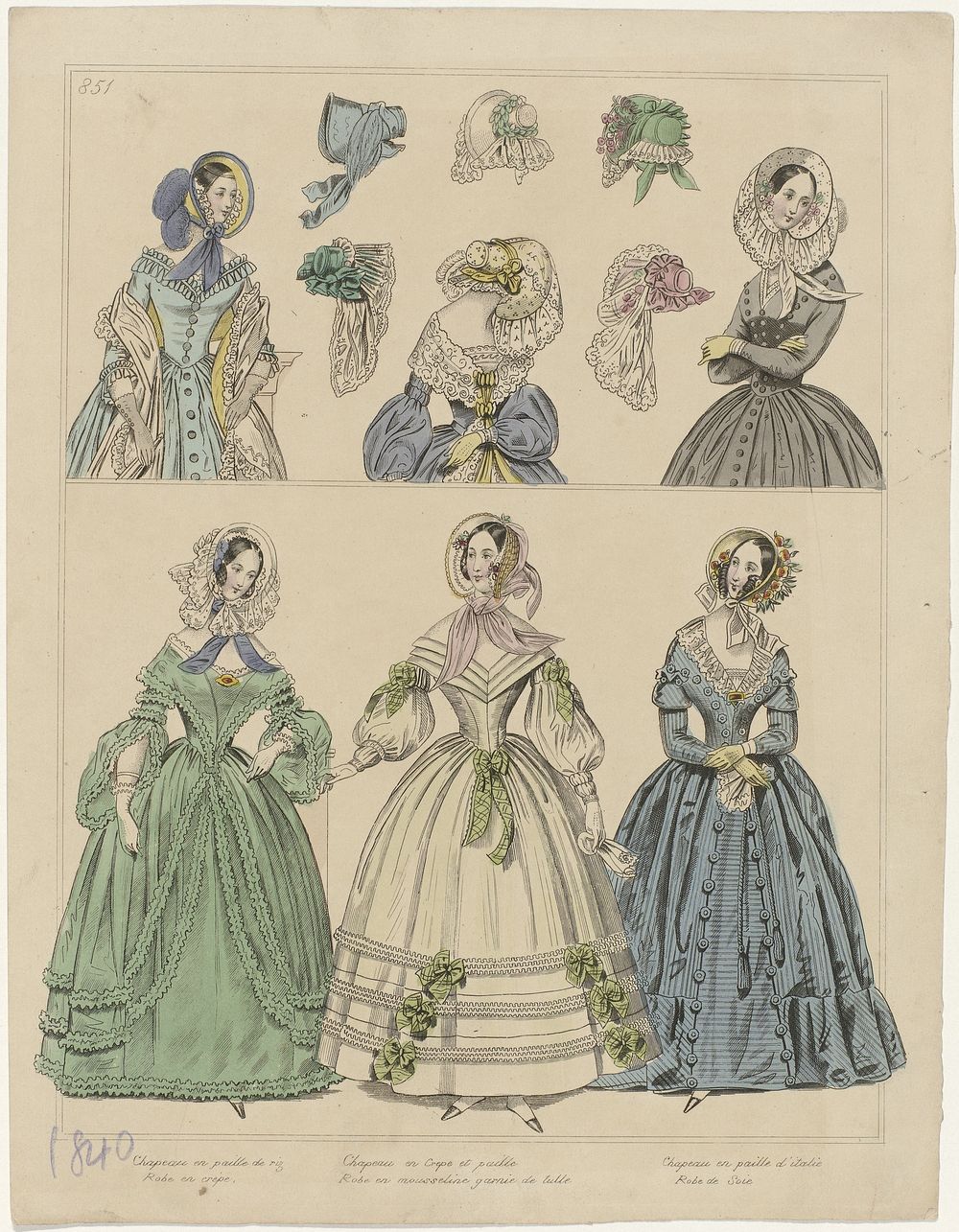 Townsend's Monthly Selection of Parisian Costumes, 1840, No. 851 : Chapeaux en paille de riz (...) (1840) by anonymous and…