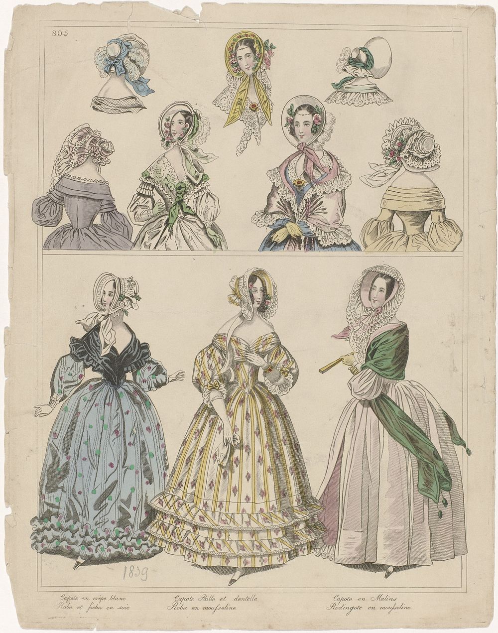 Townsend's Monthly Selection of Parisian Costumes, 1839, No. 805 : Capote en crêp (...) (1839) by anonymous and Henry James…