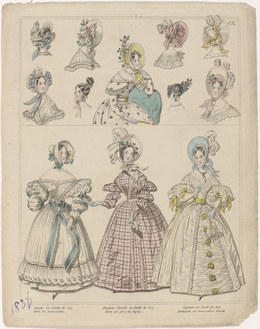Townsend's Monthly Selection of Parisian Costumes, 1836, nr. 654 : Capote en Paille de riz (...) (1836) by anonymous and…
