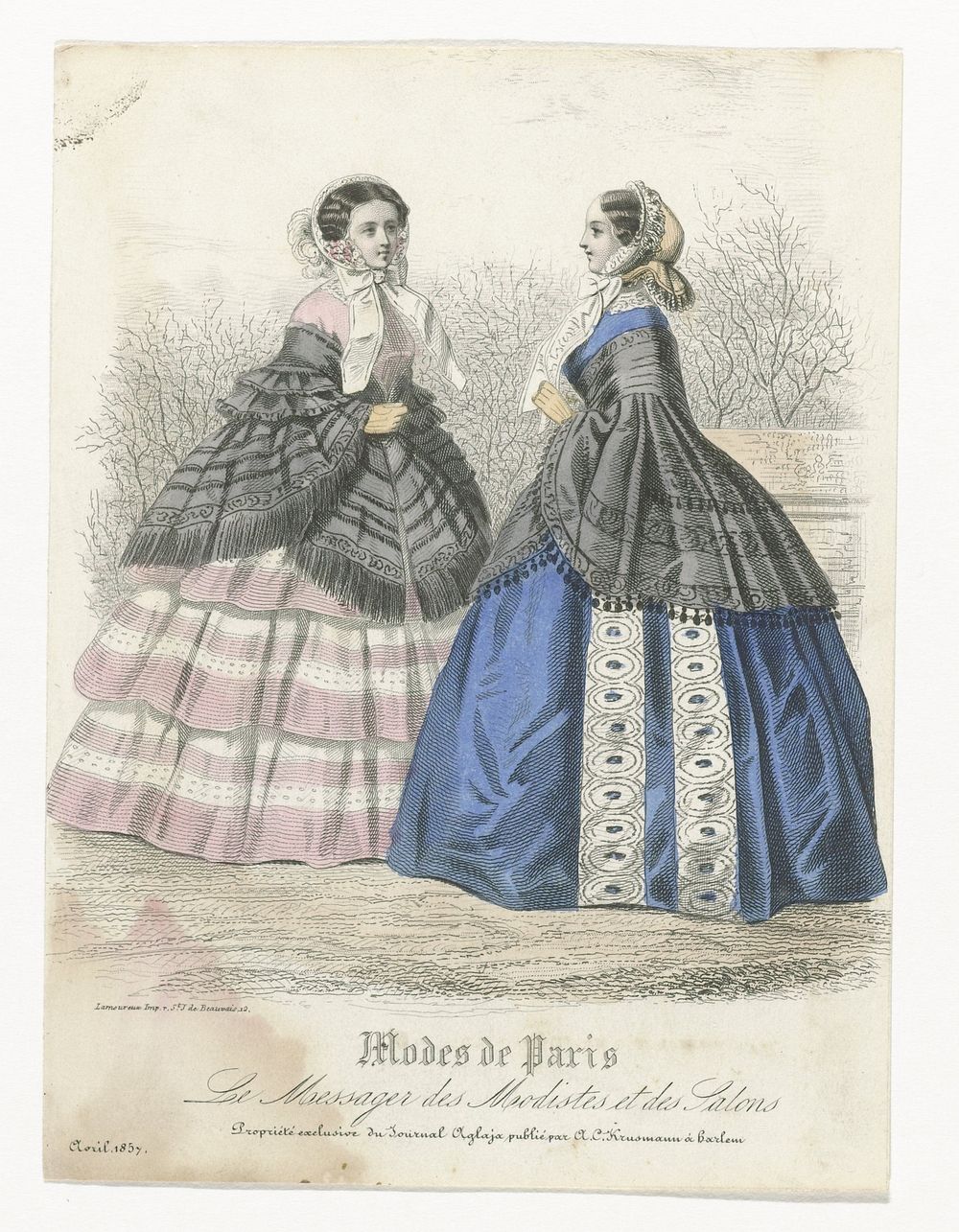 Le Messager des Modistes et des Salons, Modes de Paris, Journal Aglaja, avril 1857 (1857) by anonymous, A C Kruseman and…