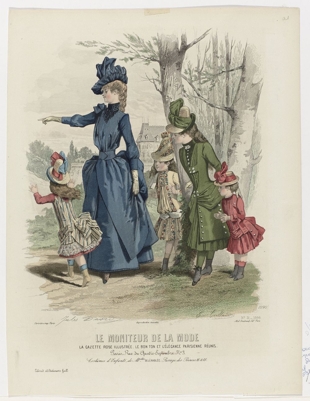Le Moniteur de la Mode, 1886, No. 2295, No. 31 : Costumes d'Enfants (...) (1886) by Edouard Tailland, Jules David 1808 1892…