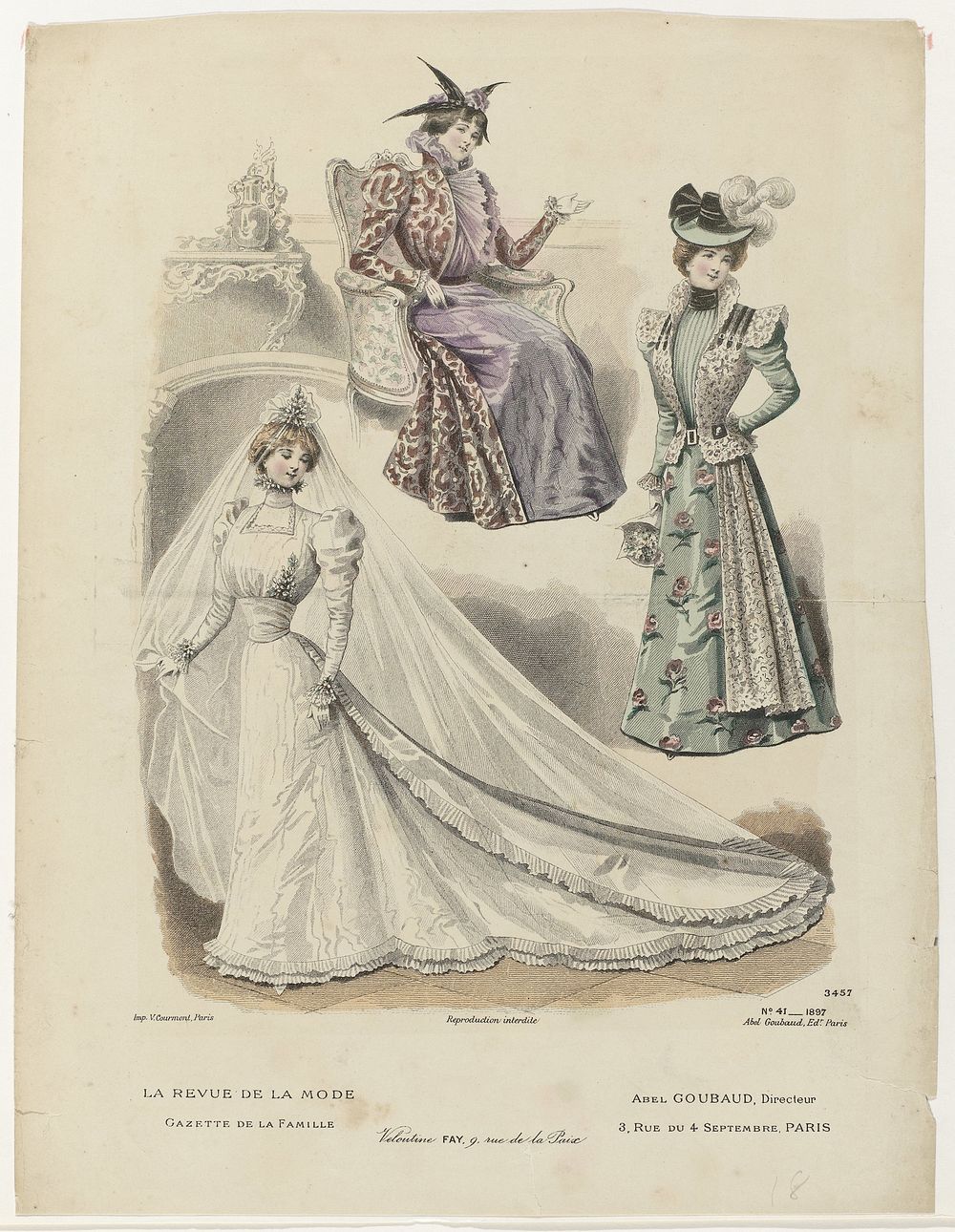 Revue de la Mode, 1897, No. 41, Nr. 3457: Veloutine FAY,9, (...) (1897) by anonymous, Abel Goubaud and V Courmont