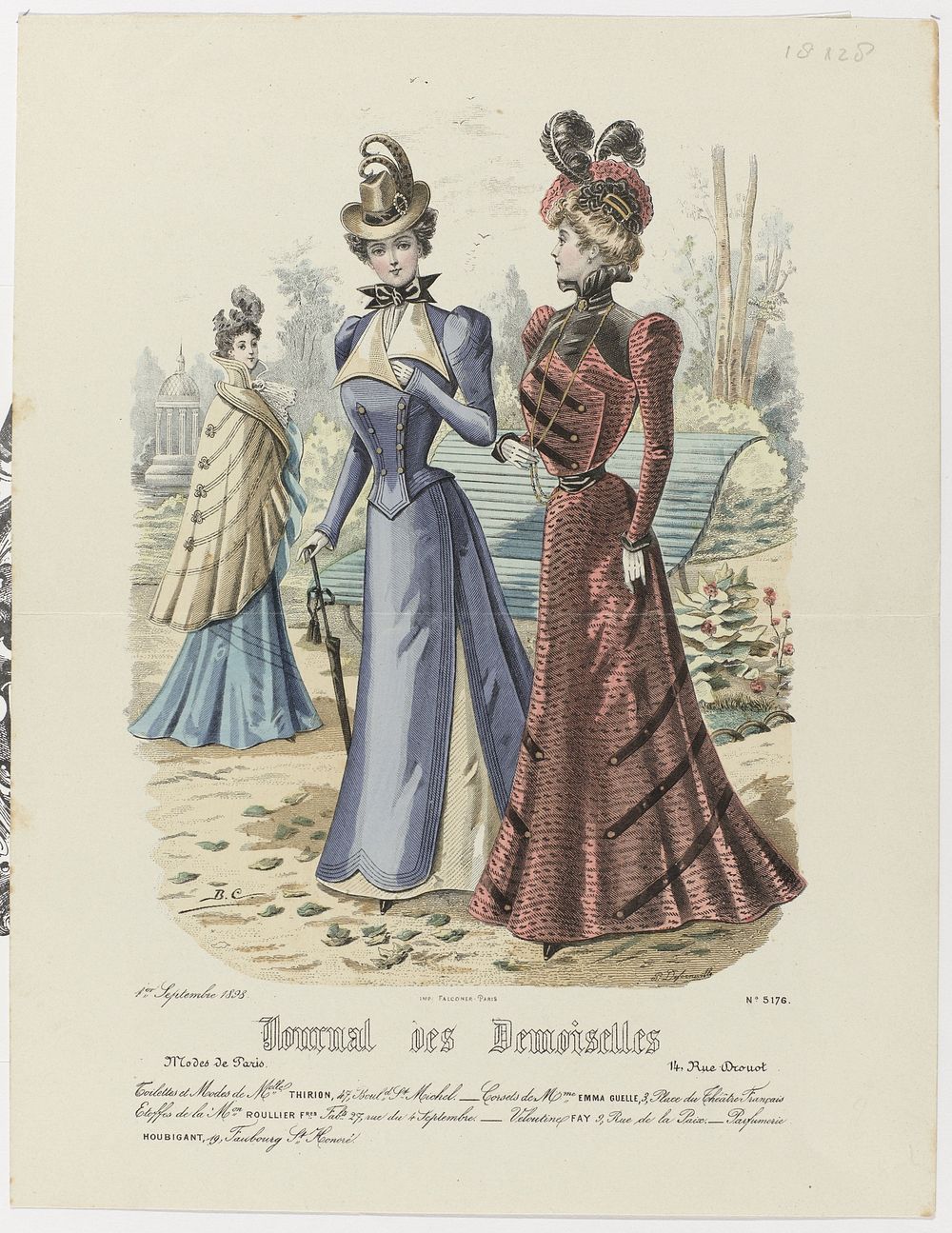 Journal des Demoiselles, 1 Septembre 1898, No. 5176 : Toilettes et Modes (...) (1898) by P Deferneville, Monogrammist BC and…