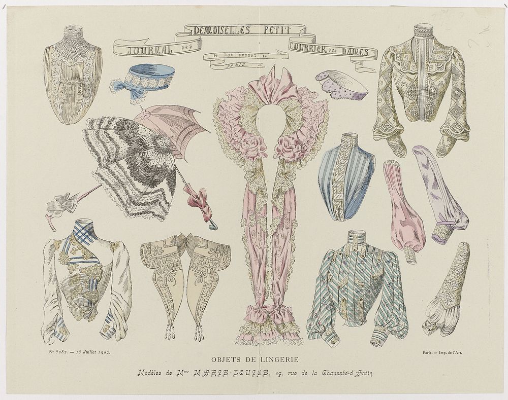 Journal des Demoiselles et Petit Courrier des Dames, 15 Juillet 1902, No. 5282 : Objets de Lingeri (...) (1902) by anonymous…