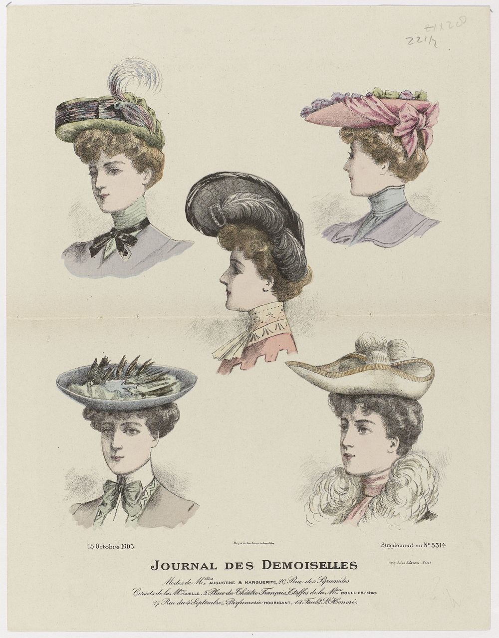 Journal des Demoiselles, 15 Octobre 1903, Supplément au No. 5314 : Modes de M.lles Augustin (...) (1903) by anonymous and…