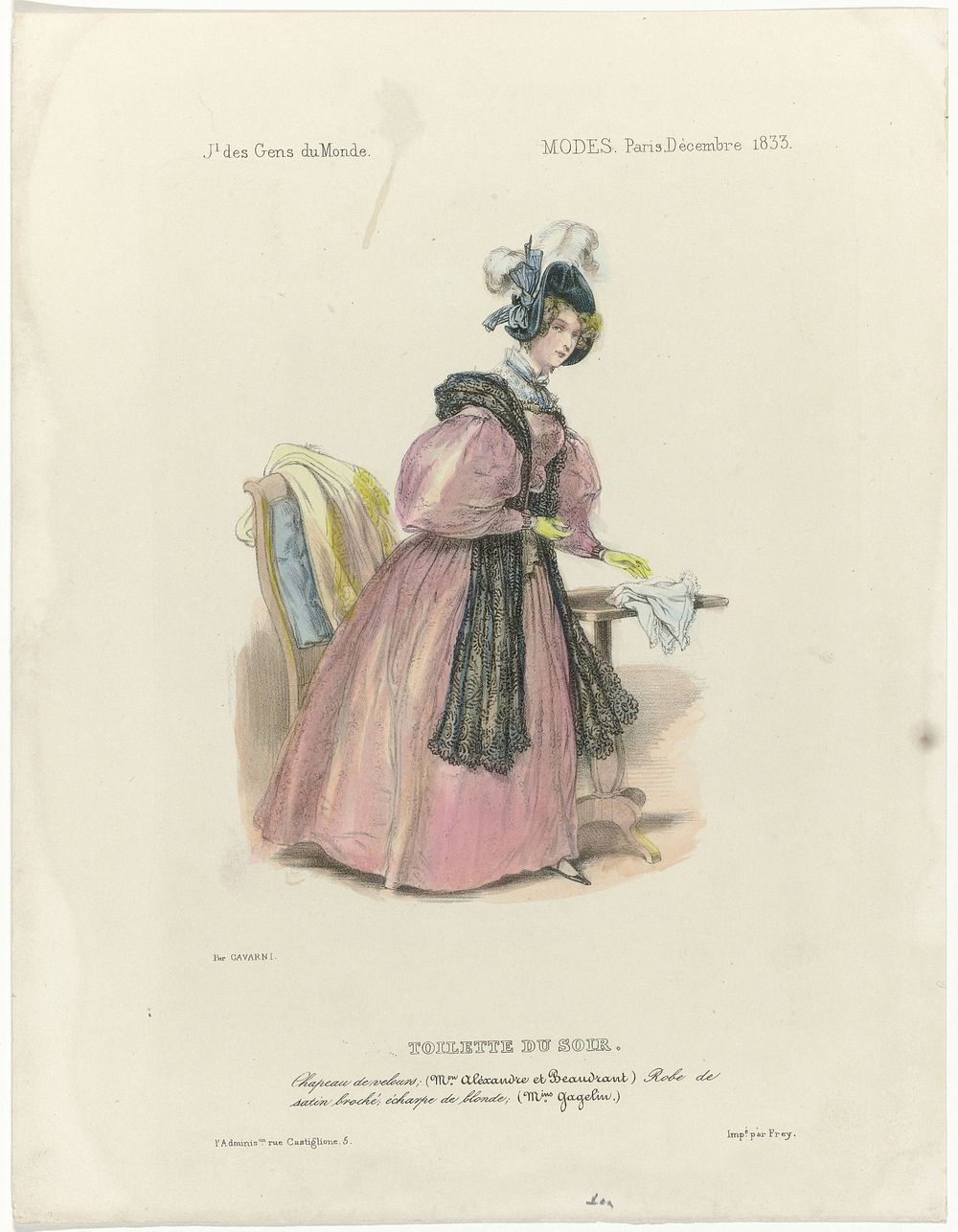 Journal des Gens du Monde, Modes Paris. décembre 1833 : Toilette du soir (...) (1833) by Paul Gavarni and Georges Jean Frey