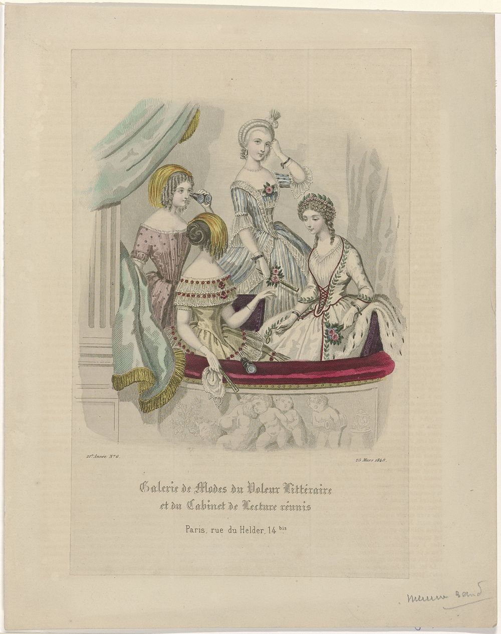 Galerie de Modes du Voleur Littéraire et du Cabinet de Lecture réunis, 25 Mars 1848, 21e année, No. 6 (1848) by anonymous