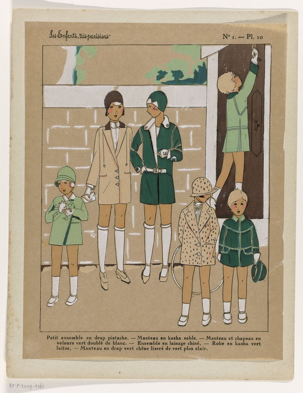Les Enfants "très parisiens", ca. 1927, No. 1, Pl. 10 : Petit ensemble en drap pistach (...) (c. 1927) by anonymous and G P…