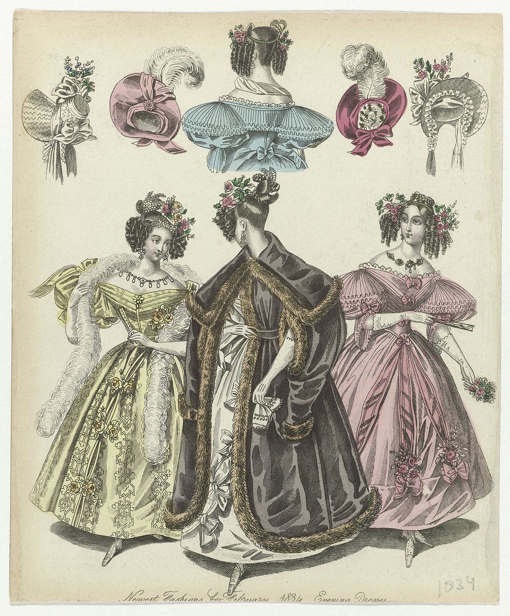 The World of Fashion, Newest Fashions for February 1834 : Evening Dresses (1834) by anonymous
