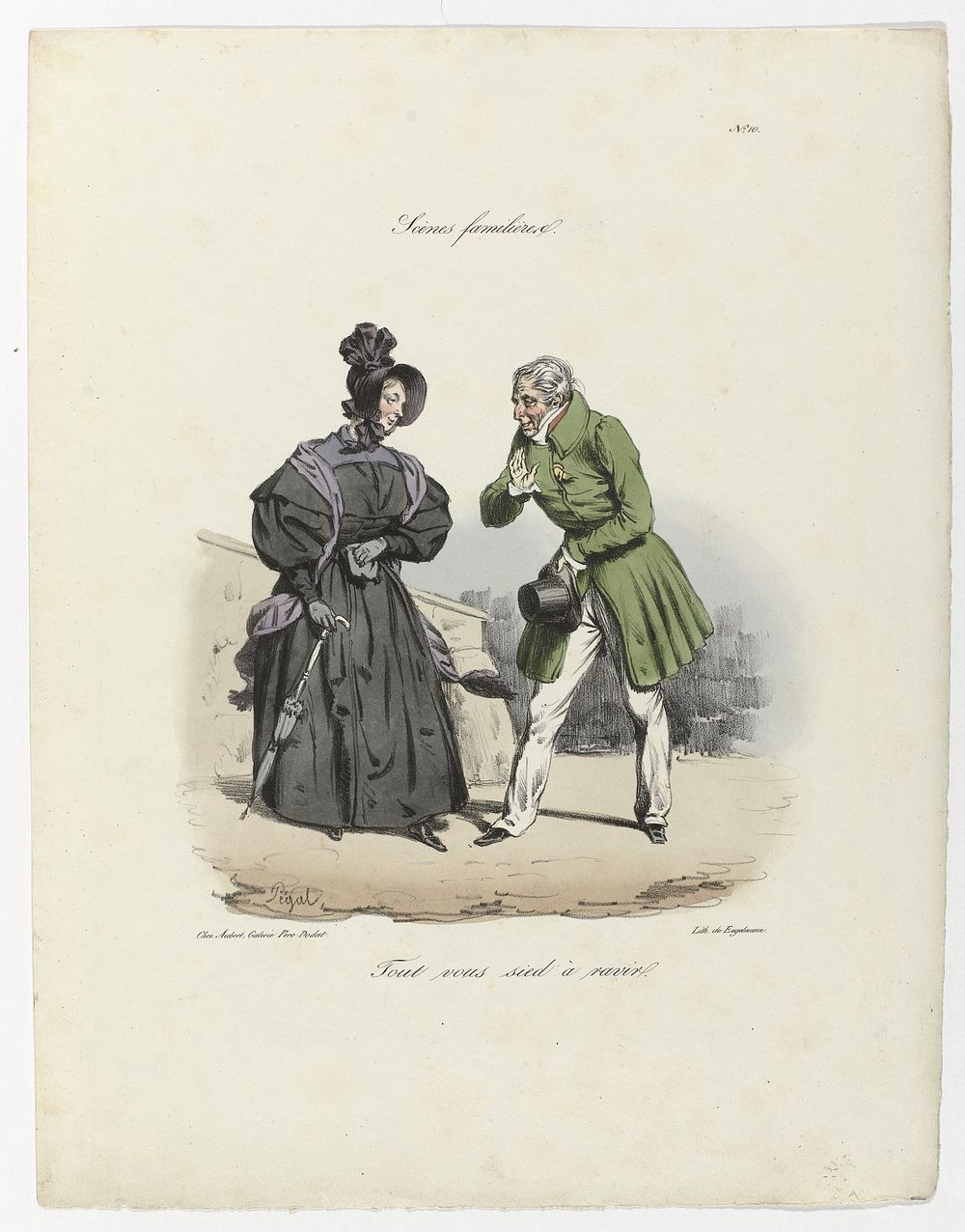 Scènes familières, ca. 1830, No. 10 : Tout vous sied a ravir (c. 1830) by Edme Jean Pigal, Aubert and Cie and Gottfried…