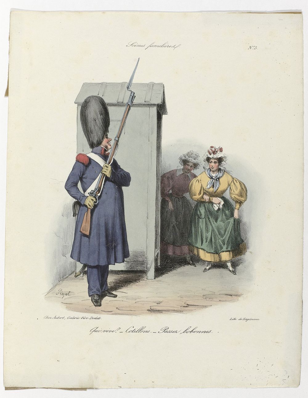 Scènes familières, ca. 1830, No. 3 : Qui vive?-Cotillons (...) (c. 1830) by Edme Jean Pigal, Aubert and Cie and Gottfried…