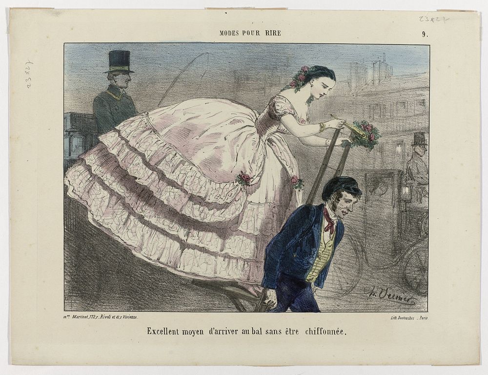 Modes pour rire, ca. 1855-1860, Nr. 9 : Excellent moyen d'arriver (...) (c. 1855 - c. 1860) by Destouches, Charles Vernier…