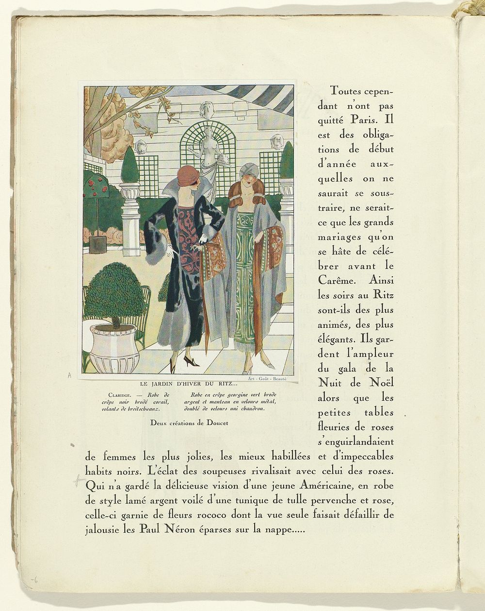 Art - Goût - Beauté, Feuillets de l' élégance féminine, Janvier 1924, No. 41, 4e Année, p. 6 (1924) by anonymous, Jacques…