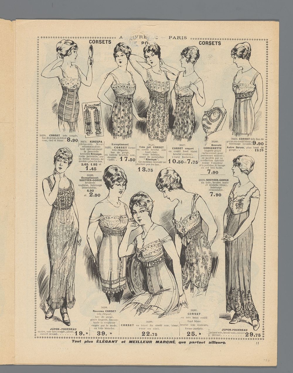 Au Louvre, Paris: Lundi 2 Mars: Nouveautés d'été:  pagina 11: pagina met  verschillende corsetten en onderjurken (c. 1913 -…
