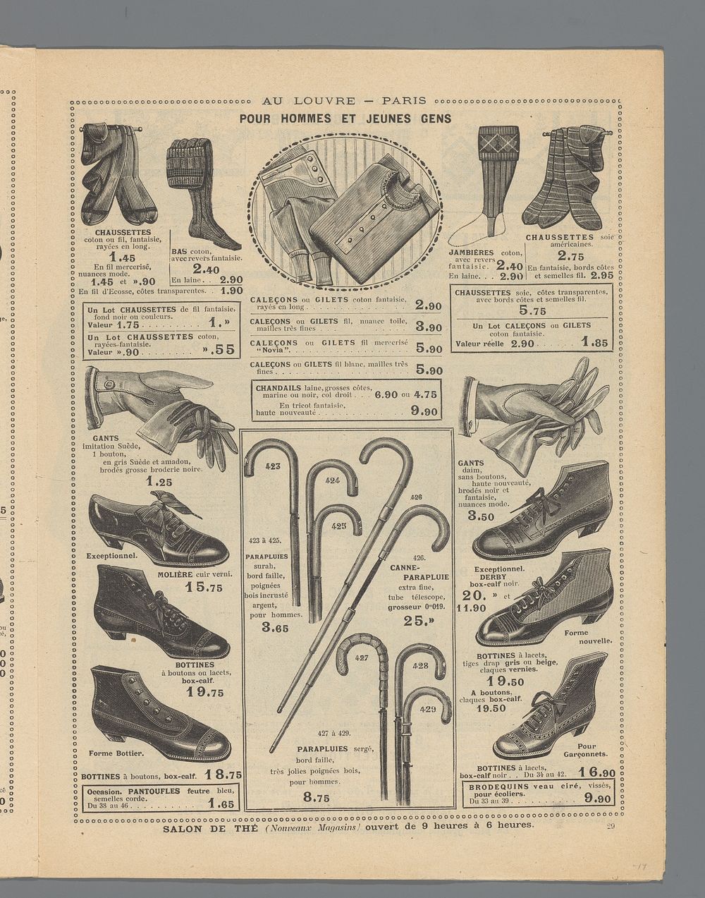 Au Louvre, Paris: Lundi 2 Mars: Nouveautés d'été: p. 29: (Chaussures) pour hommes et jeunes gens (c. 1913 - c. 1915) by…