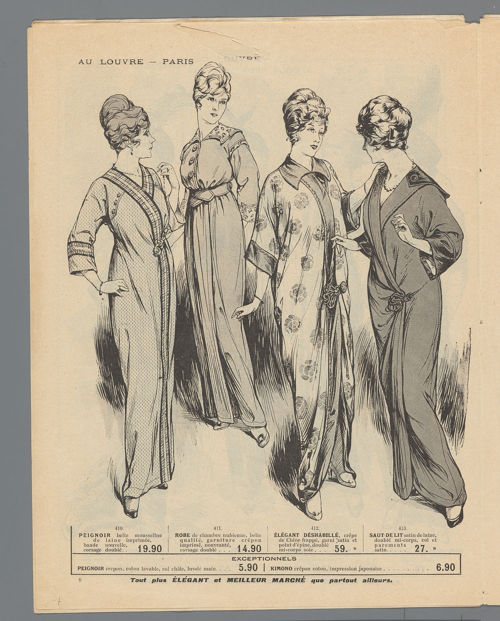 Au Louvre, Paris: Lundi 2 Mars: Nouveautés d'été:  pagina 8: peignoirs en nachtkleding voor vrouwen (c. 1913 - c. 1915) by…