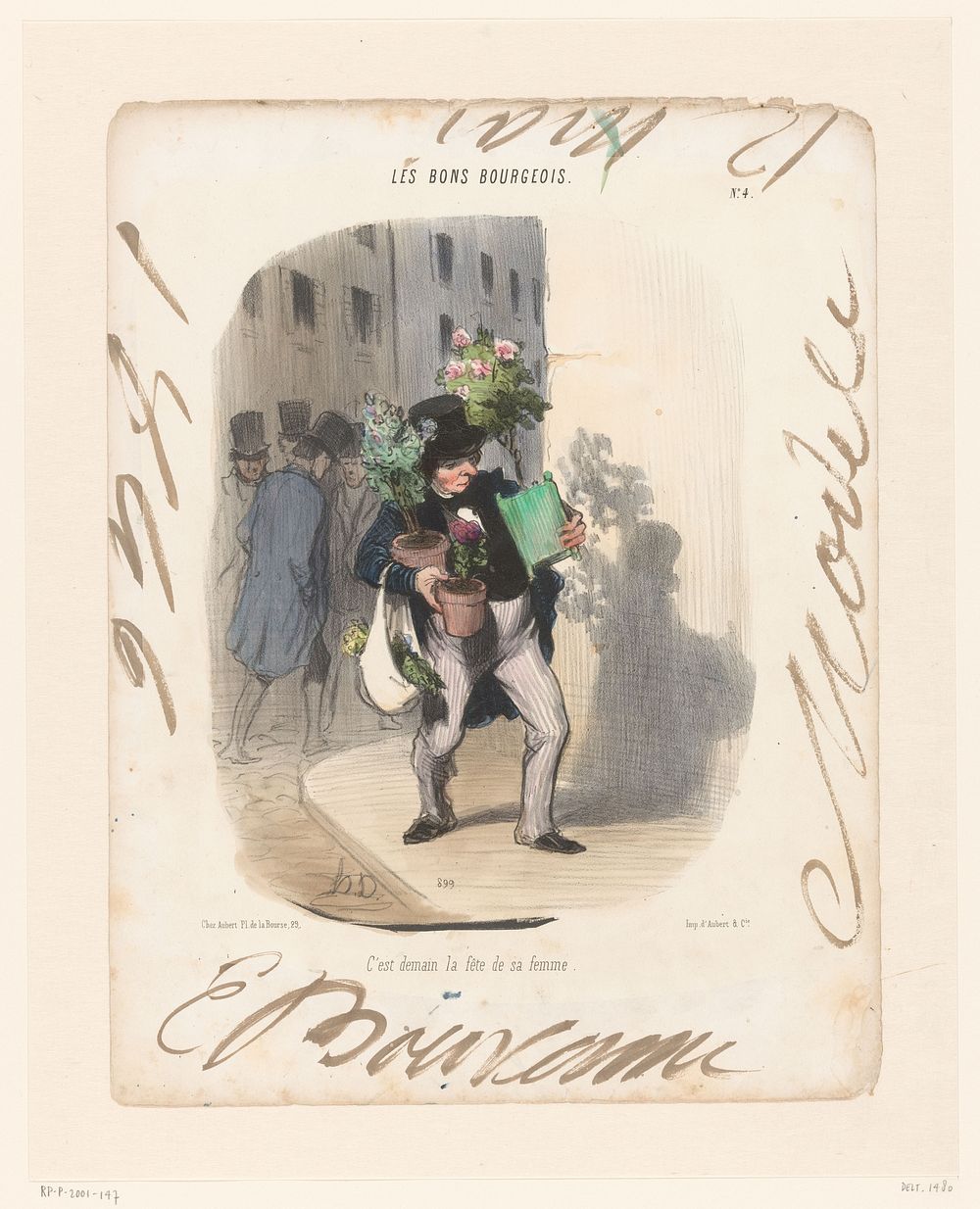 Man brengt planten mee voor zijn vrouw (1846) by Honoré Daumier, Aubert and Cie, Aubert and Cie and Edouard Bouvenne