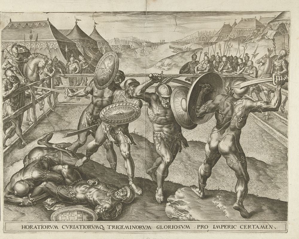 Strijd tussen de Horatiërs en de Curatiërs (c. 1550 - before c. 1570) by Cornelis Cort, Frans Floris I and Hieronymus Cock