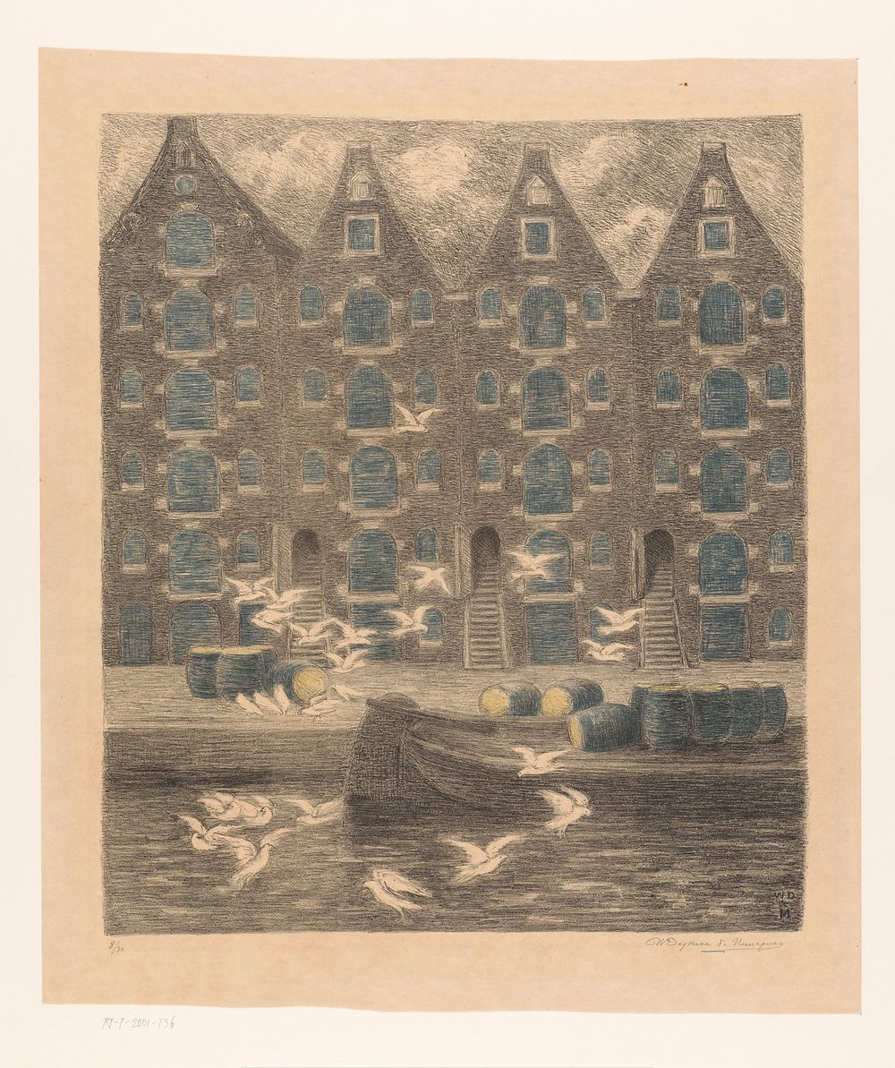 Pakhuizen aan de Brouwersgracht te Amsterdam (c. 1917) by William Degouve de Nuncques