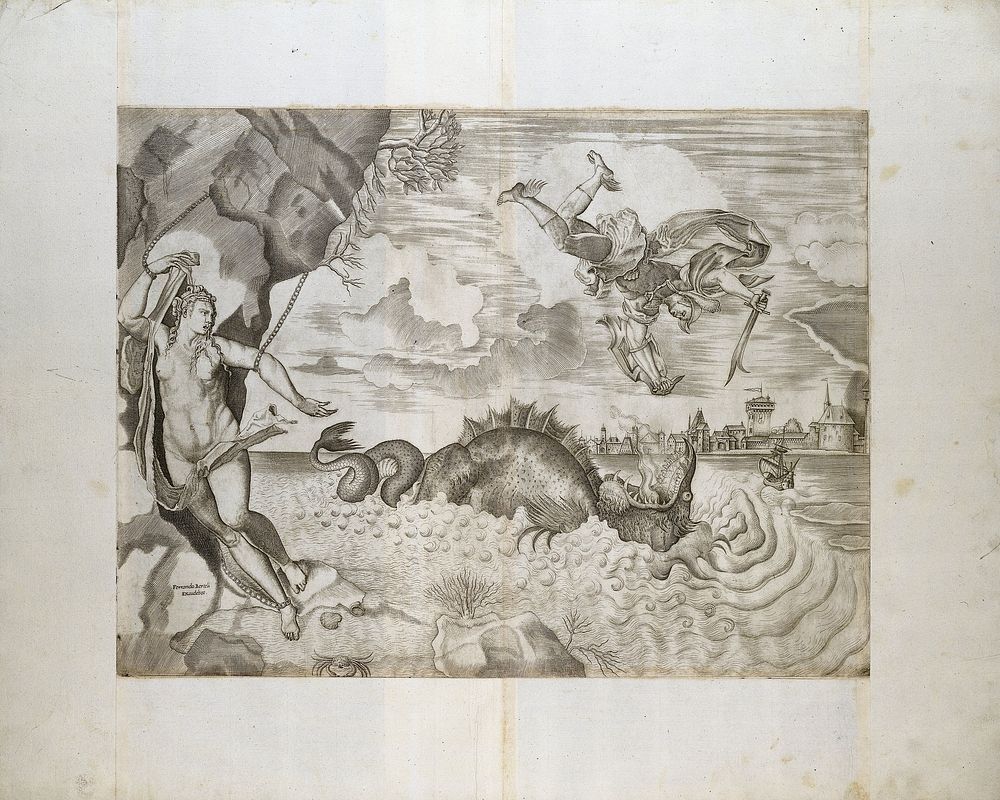 Perseus and Andromeda (c. 1550 - c. 1570) by Giulio Sanuto, Titiaan, Albrecht Dürer and Ferando Bertelli