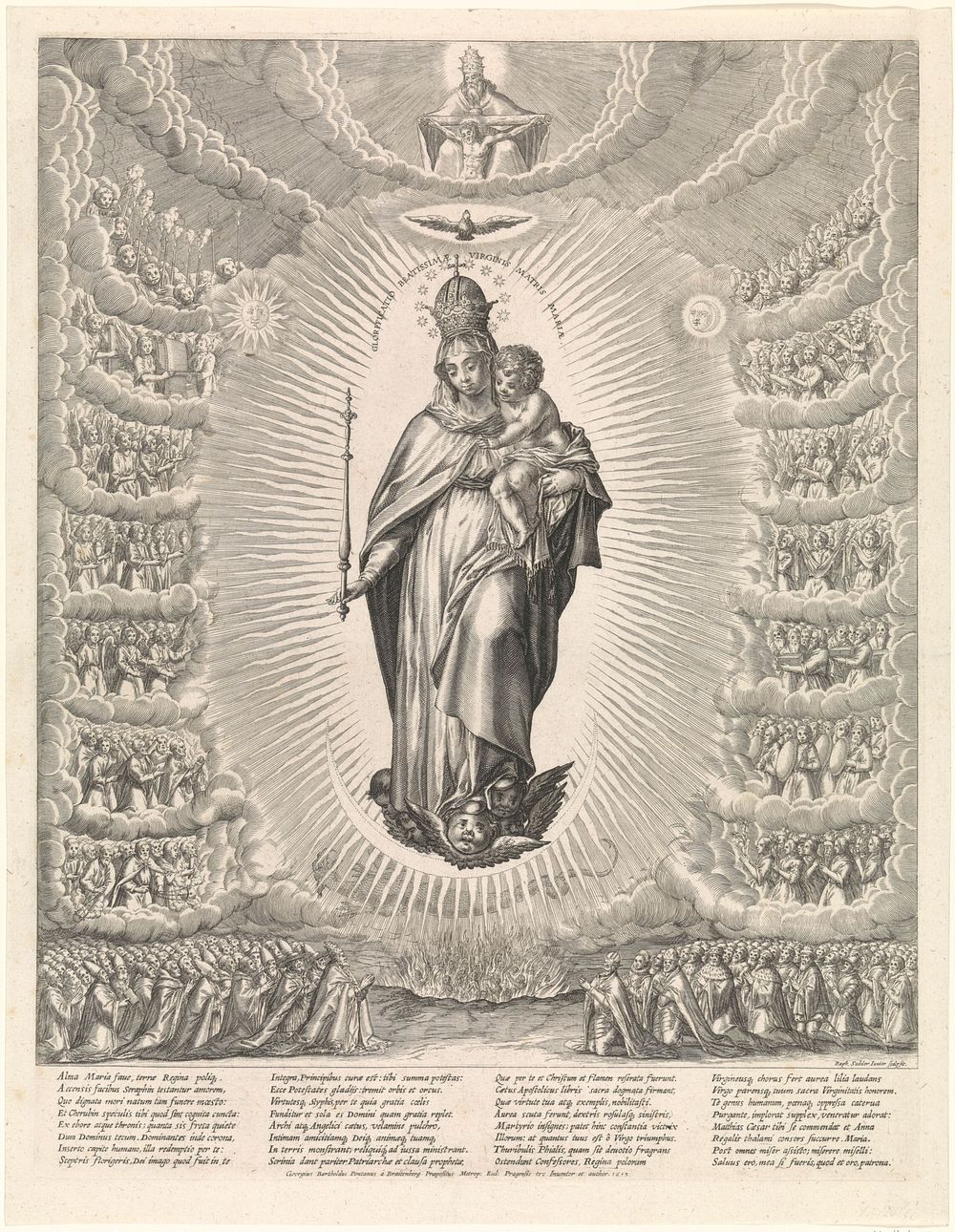 Verheerlijking van de Maagd Maria met het Christuskind (1613) by Raphaël Sadeler II, G Pontanus à Braitenberg and G Pontanus…