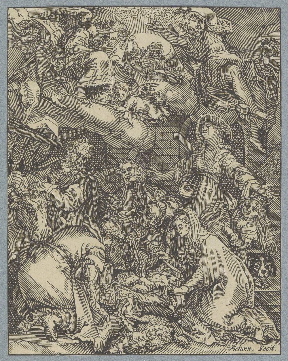 Aanbidding door de herders (1591 - 1657) by Christoffel van Sichem II, Boëtius Adamsz Bolswert and Abraham Bloemaert