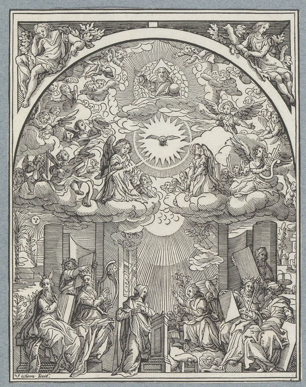 Annunciatie (1591 - 1657) by Christoffel van Sichem II, Cornelis Cort and Federico Zuccaro