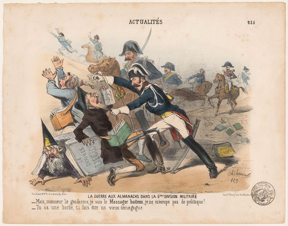 Politieagenten verjagen almanakverkopers (c. 1852) by Charles Vernier, Charles Prudent Trinocq and Aubert and Cie