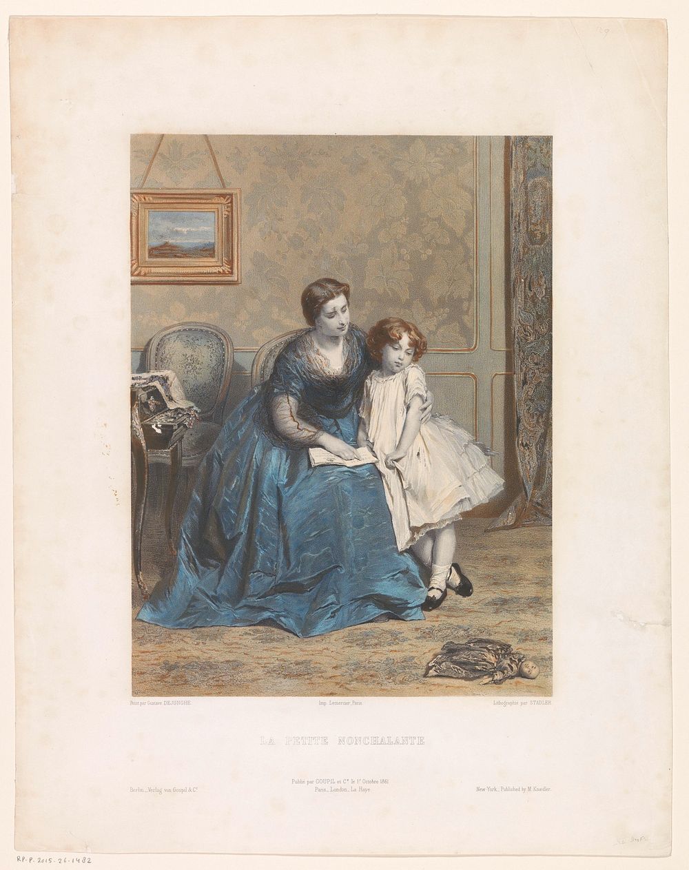 Vrouw en een meisje lezen samen (1861) by Stadler, Gustave Léonard De Jonghe, Joseph Rose Lemercier, Goupil and Cie and…