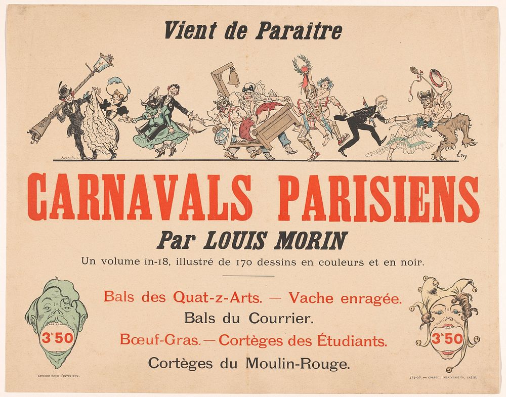 Reclamebiljet voor Carnavals Parisiens door Louis Morin (1897) by Reymond, Louis Morin and Imprimerie Crété
