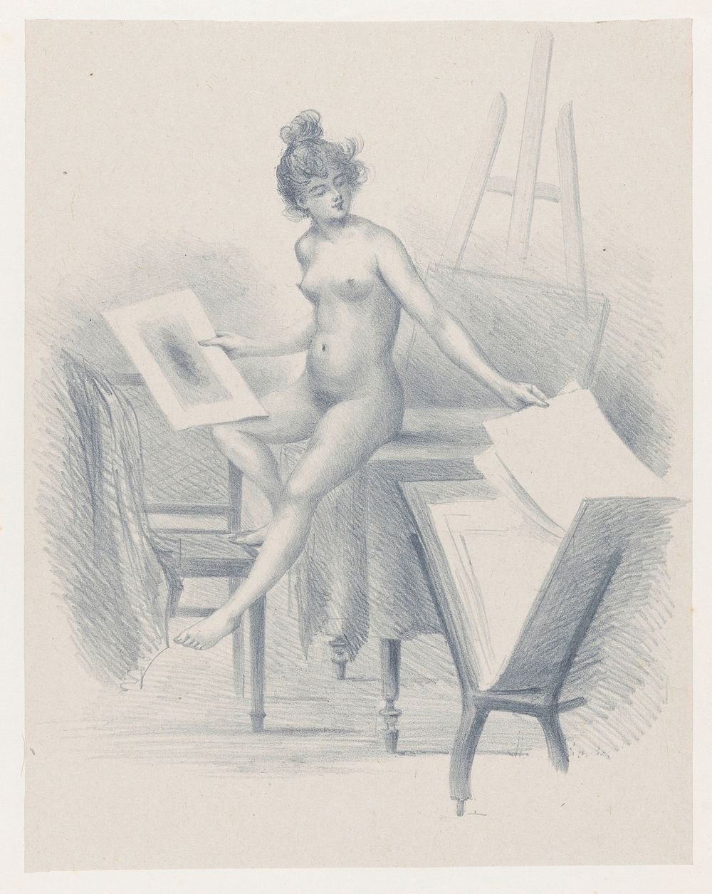 Naaktmodel bekijkt prenten (1897) by Henri Boutet and Henri Belfond