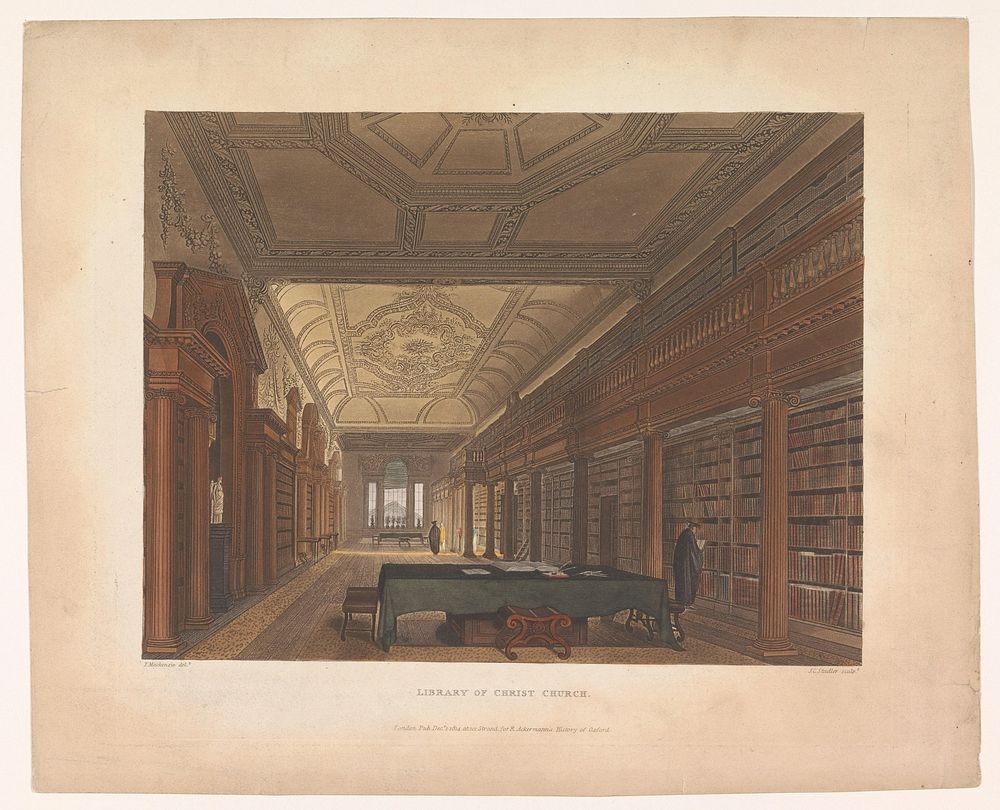 Bibliotheek van Christ Church te Oxford (1814) by Joseph Constantine Stadler, Frederick Mackenzie and Rudolph Ackermann