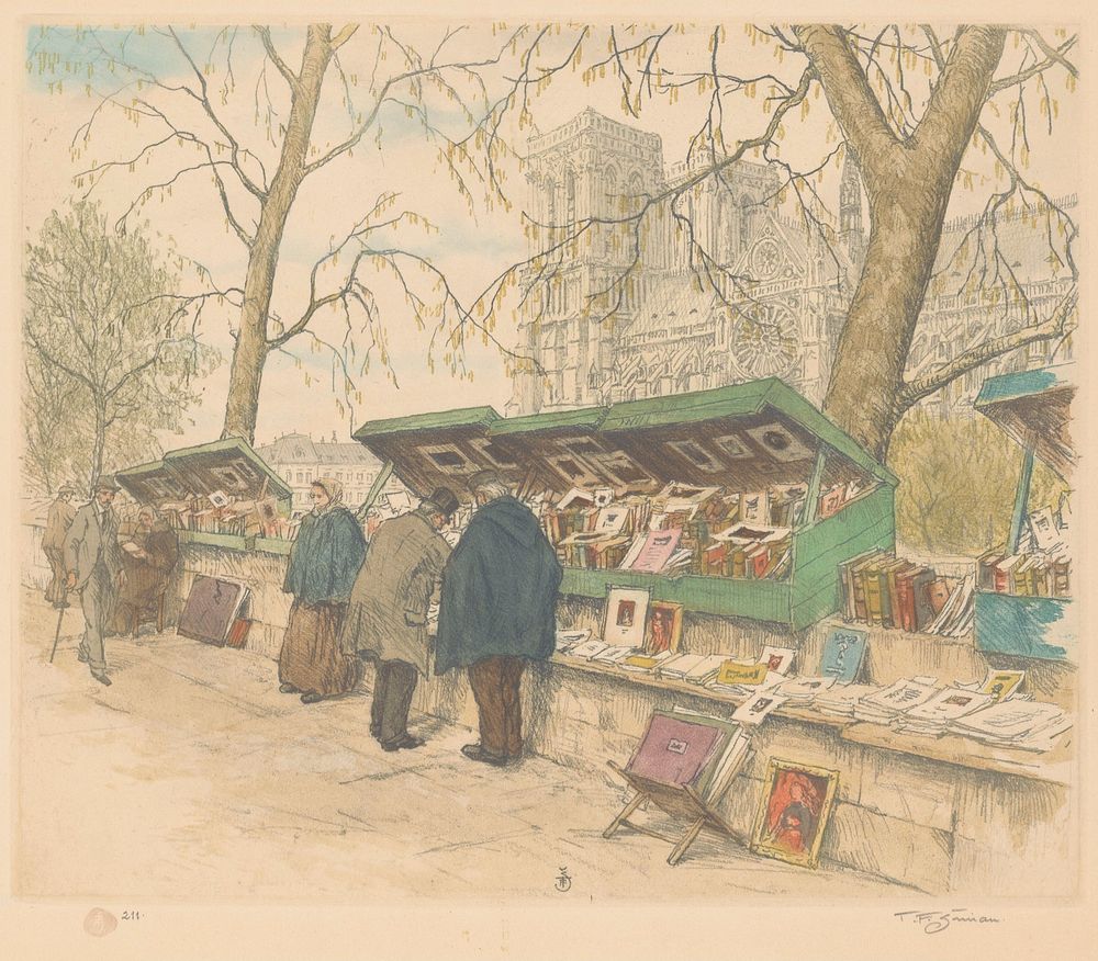 Boekenkramen op de Quai de Montebello, de Notre-Dame in de achtergrond (1892 - 1942) by Tavík František Šimon