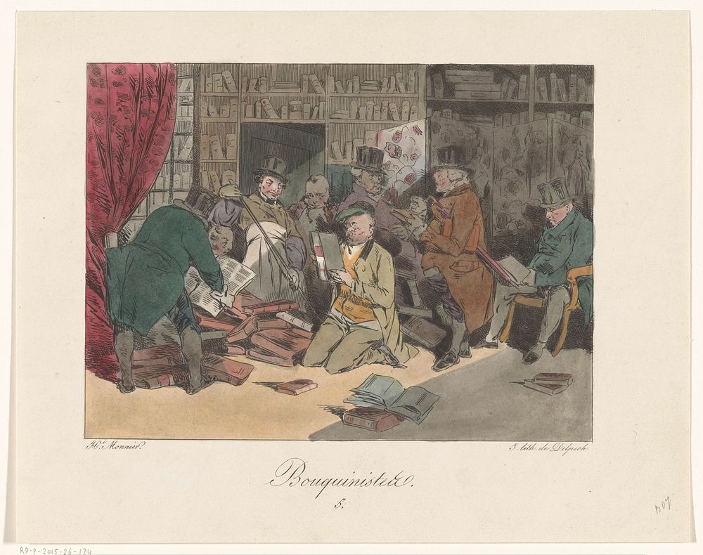 Boekhandelaren inspecteren een bibliotheek (1829) by Henry Bonaventure Monnier and veuve Delpech Naudet