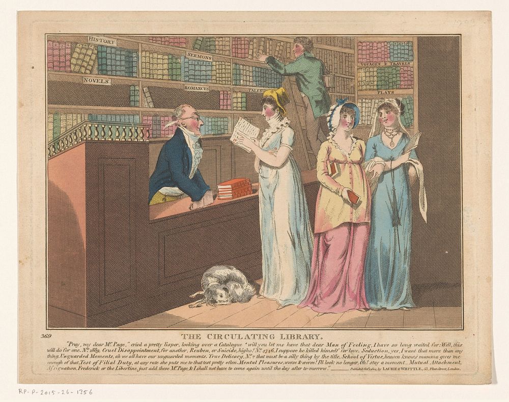 Drie vrouwen in een leenbibliotheek (1804) by anonymous and Laurie and Whittle