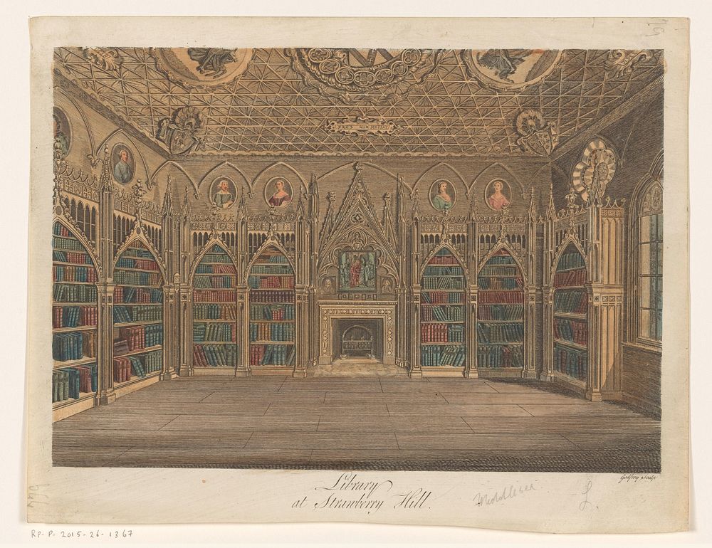 Bibliotheek van Strawberry Hill te Twickenham (1784) by Jean Godefroy