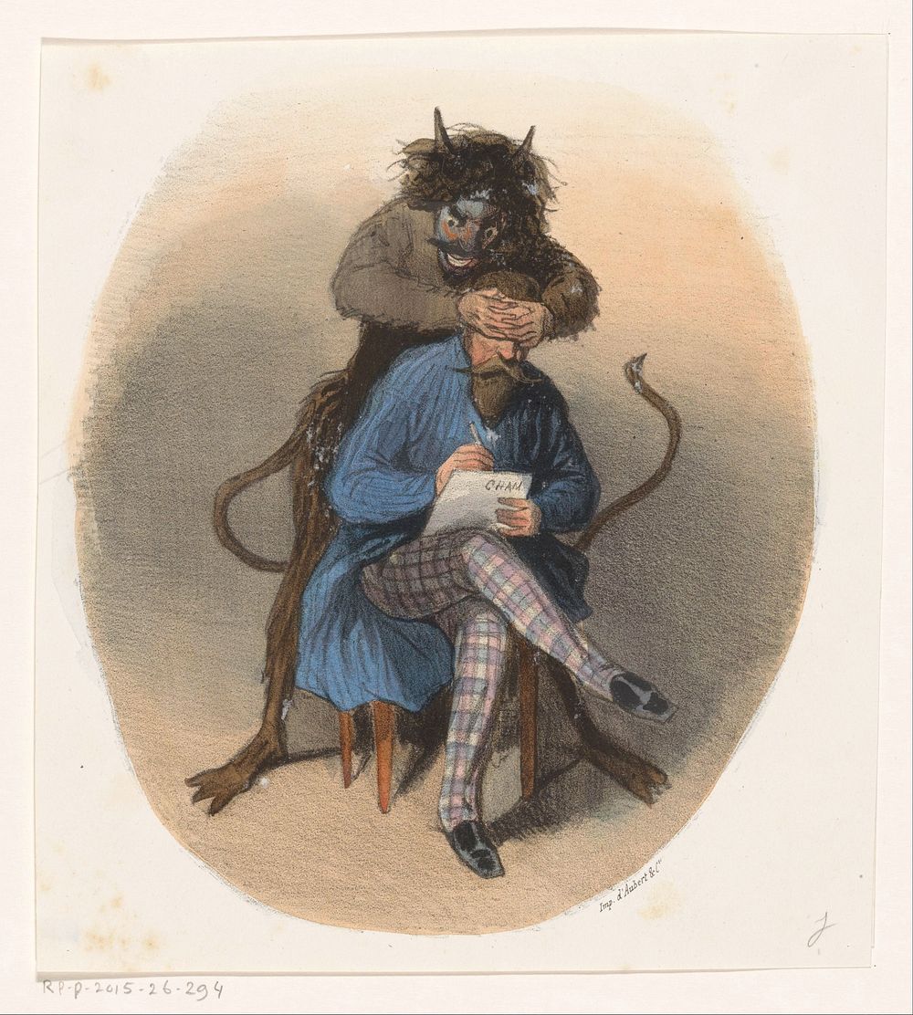 Schrijver en de duivel (1828 - 1879) by Cham and Aubert and Cie