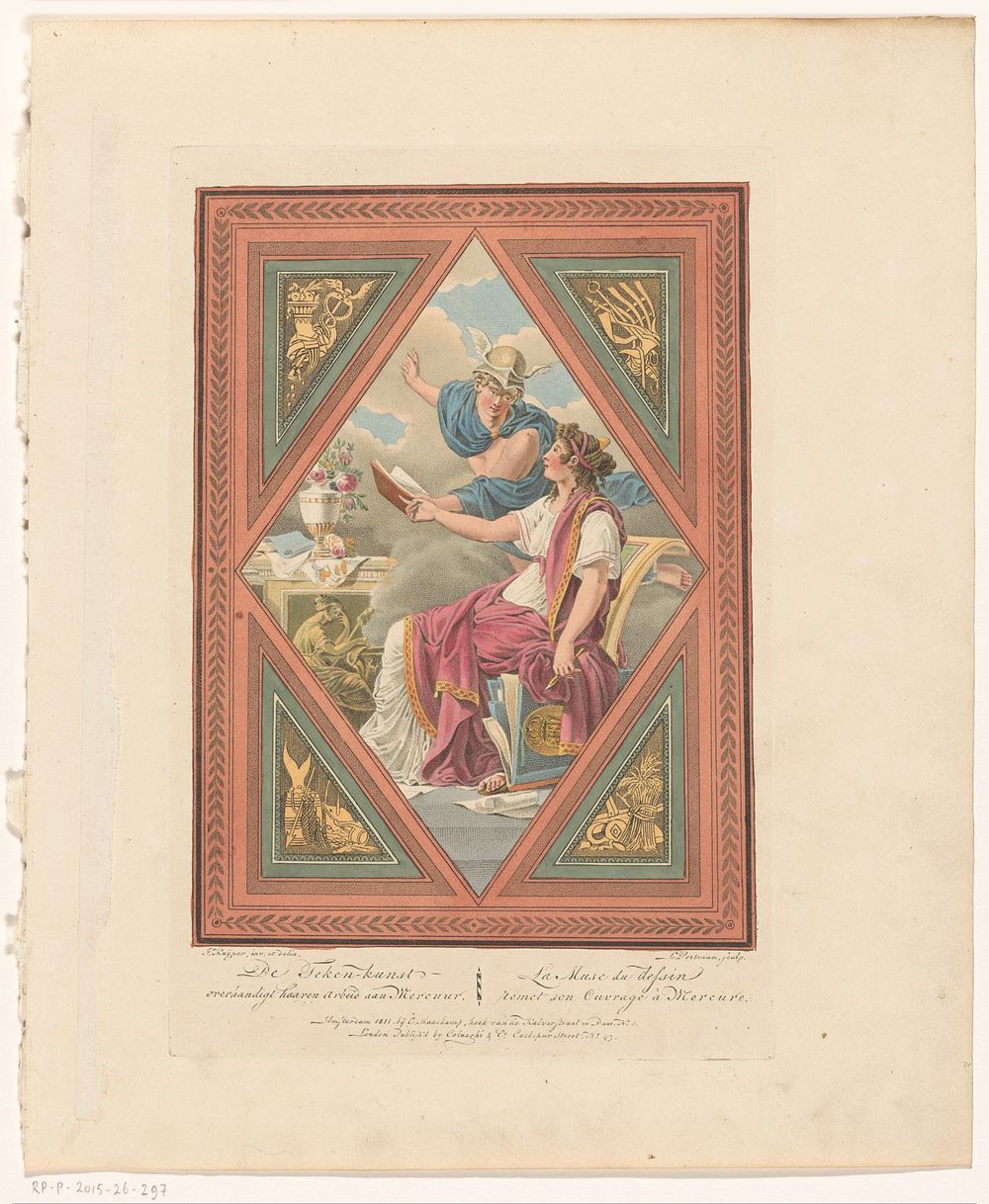 Tekenkunst toont haar werk aan Mercurius (1811) by Ludwig Gottlieb Portman, Jacques Kuyper, Jan Willem Pieneman, Evert…